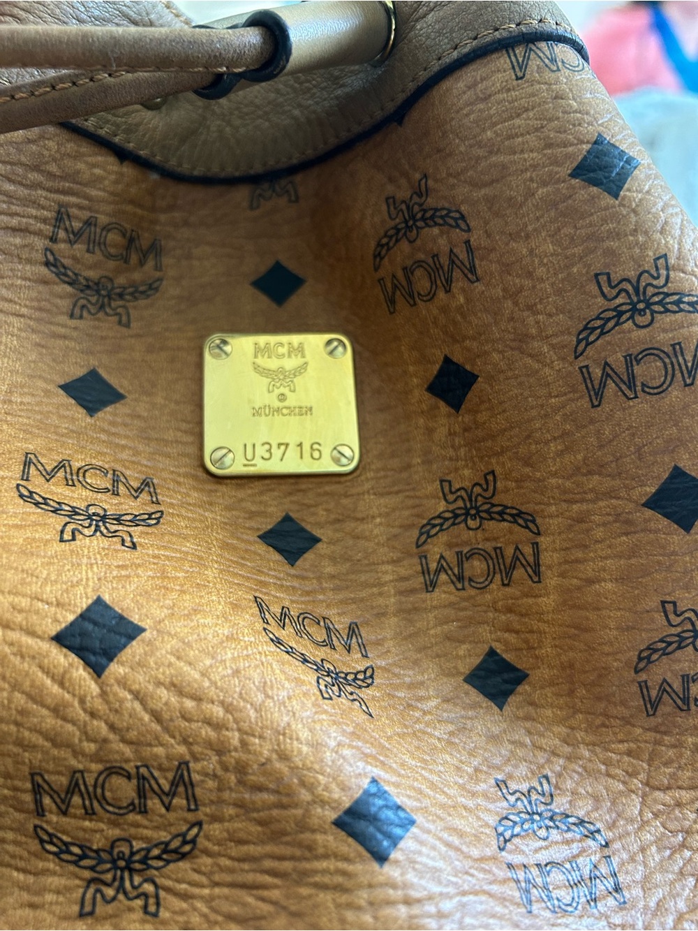 MCM Vintage Cognac Visetos Monogram Drawstring Bucket Bag - Picture 5 of 9